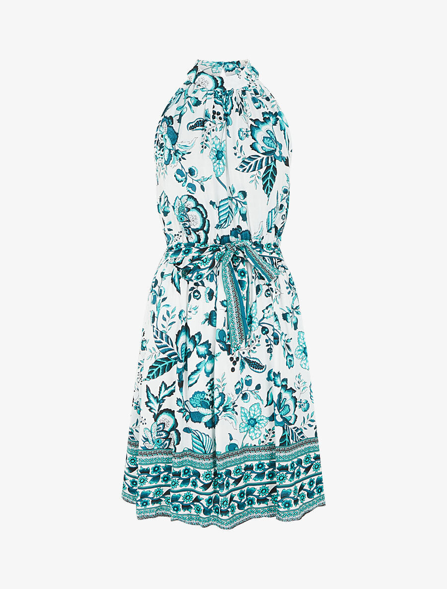 Robe mi-longue évasée imprimé floral - Vert - 5