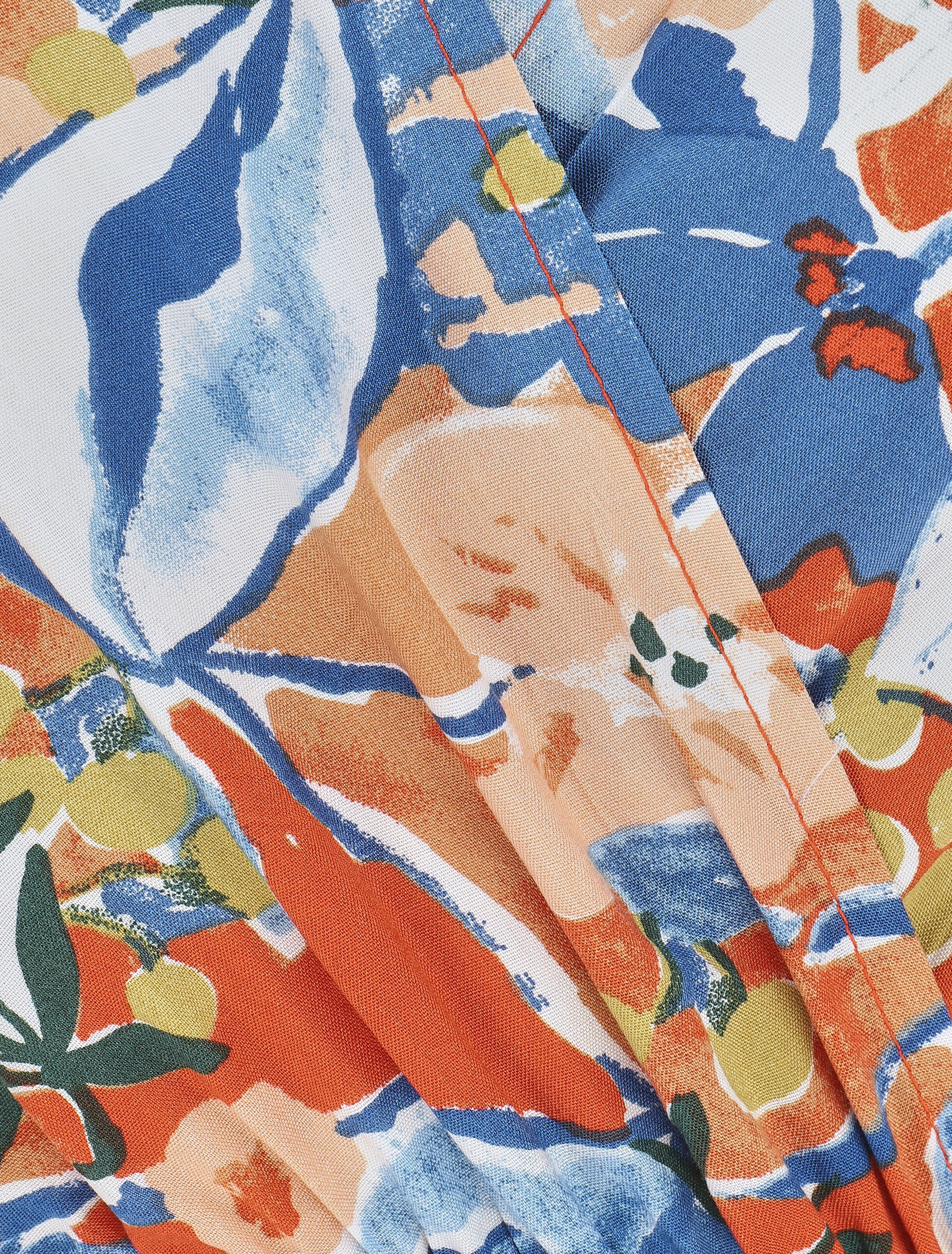 Robe longue à mancherons imprimé fleuri - Orange - 3