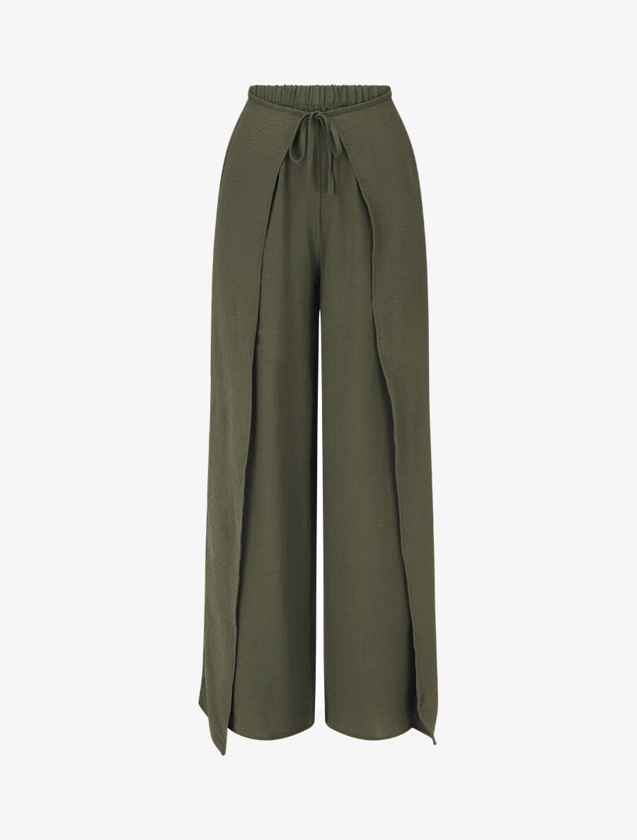 Pantalon coupe droite à pans superposés - Kaki - 1