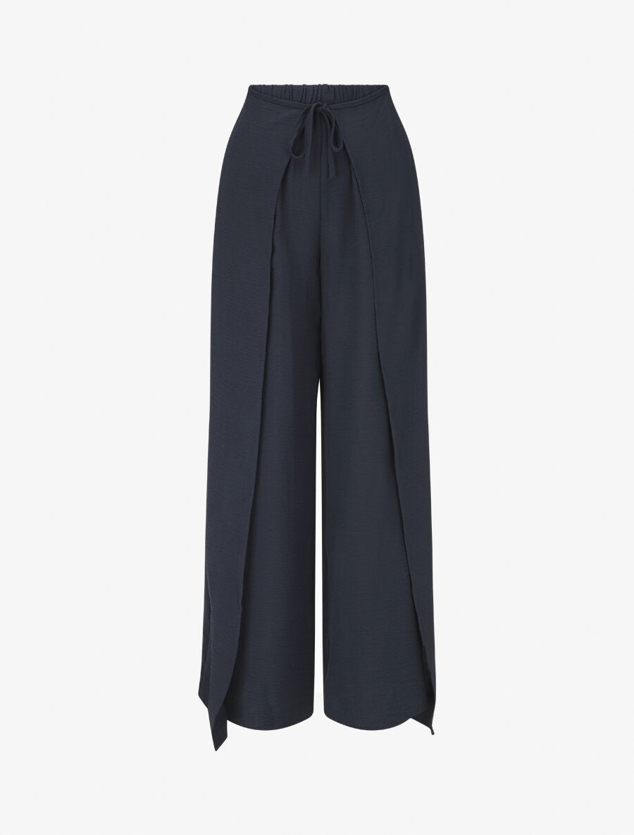 Pantalon coupe droite à pans superposés - Marine - 1