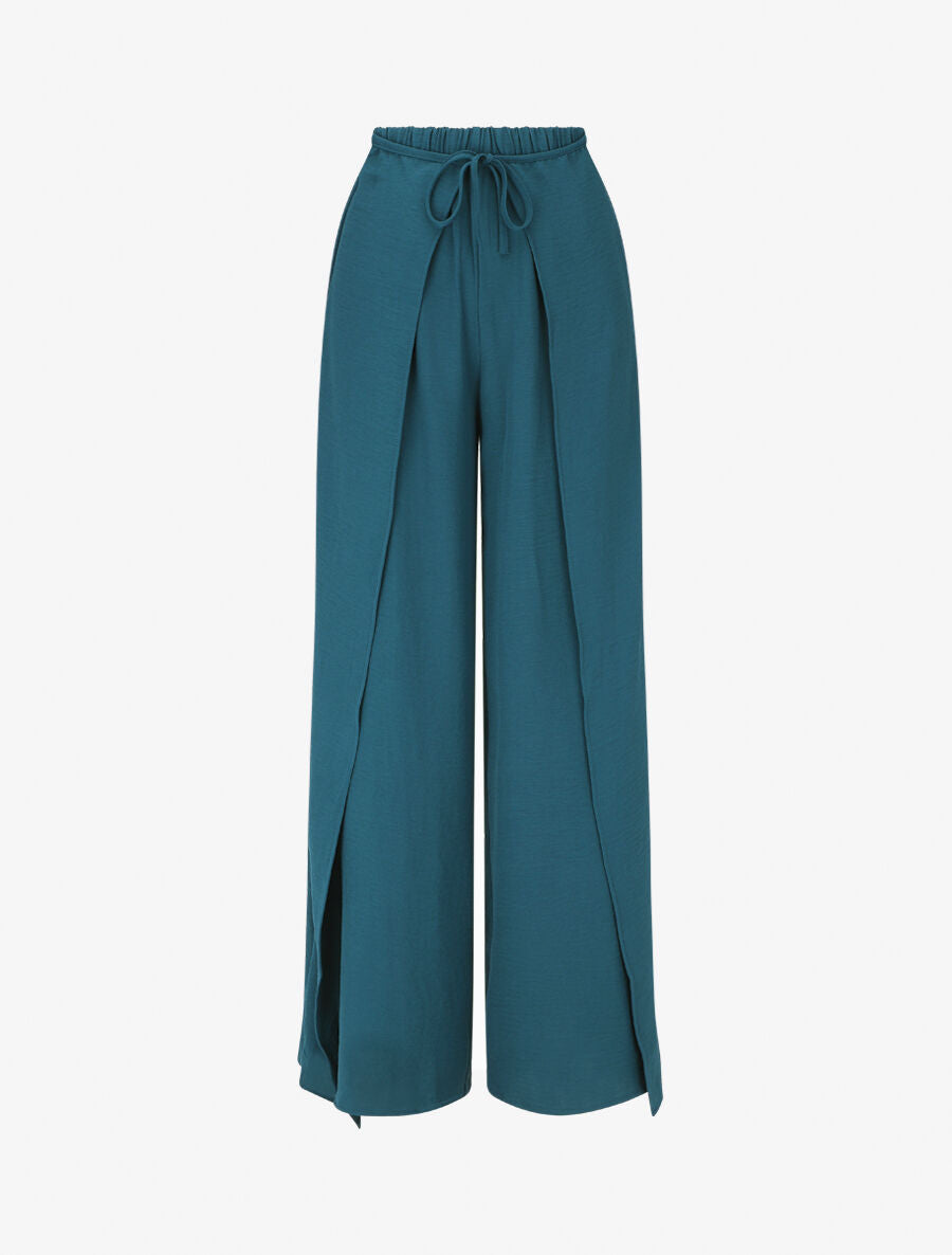 Pantalon coupe droite à pans superposés - Bleu canard - 5