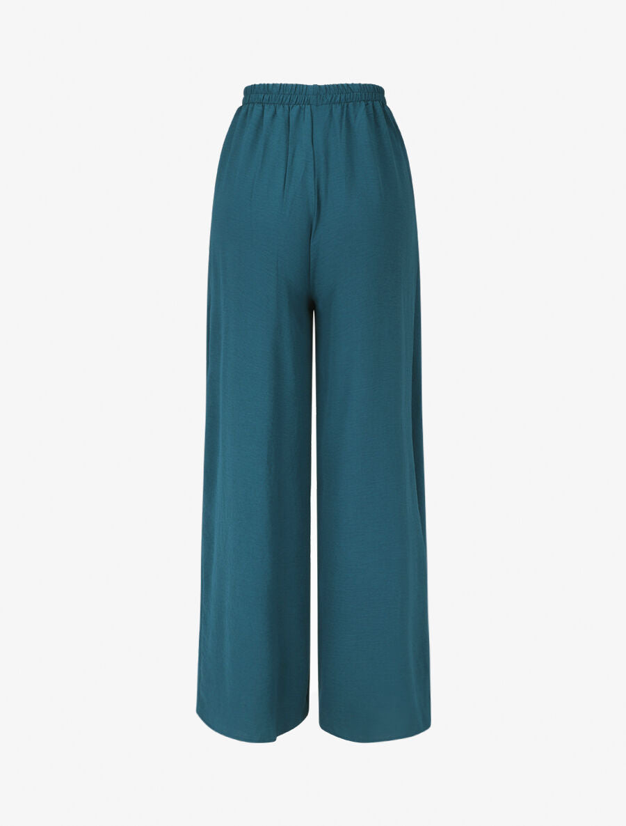 Pantalon coupe droite à pans superposés - Bleu canard - 2