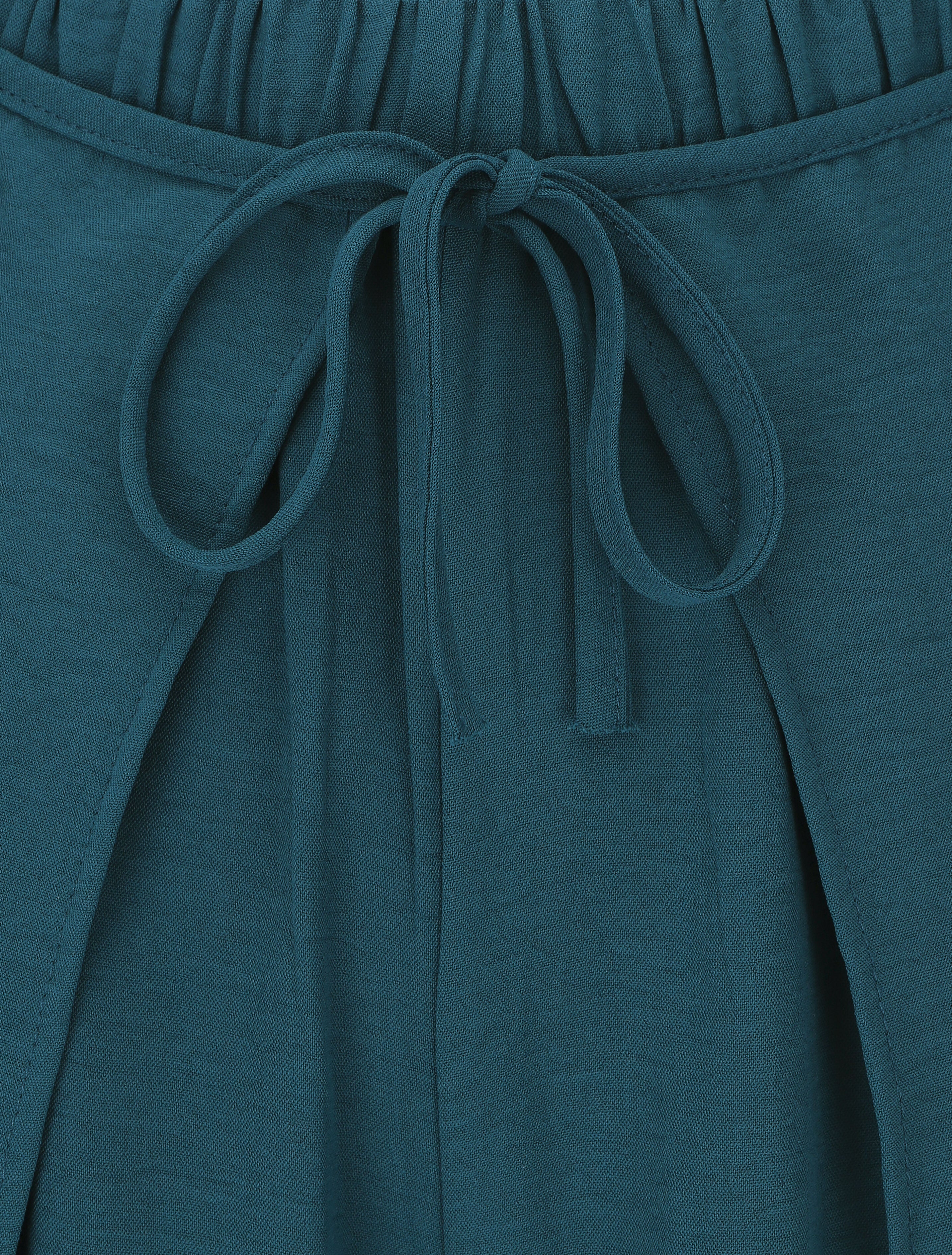 Pantalon coupe droite à pans superposés - Bleu canard - 3
