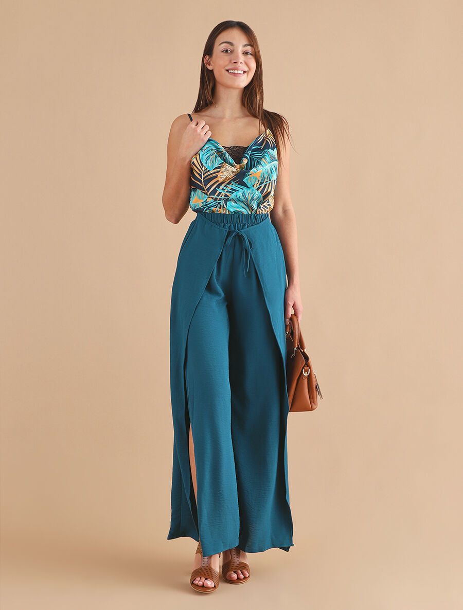 Pantalon coupe droite à pans superposés - Bleu canard - 4