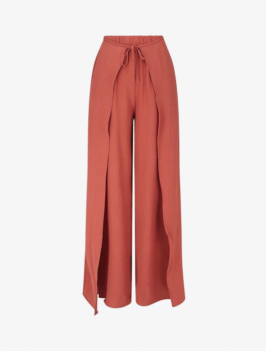 Pantalon coupe droite à pans superposés - Corail - 4