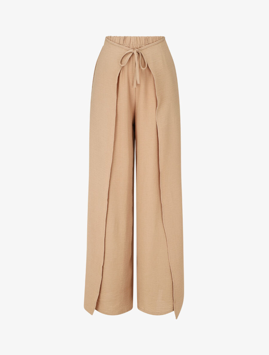 Pantalon coupe droite à pans superposés - Camel - 1