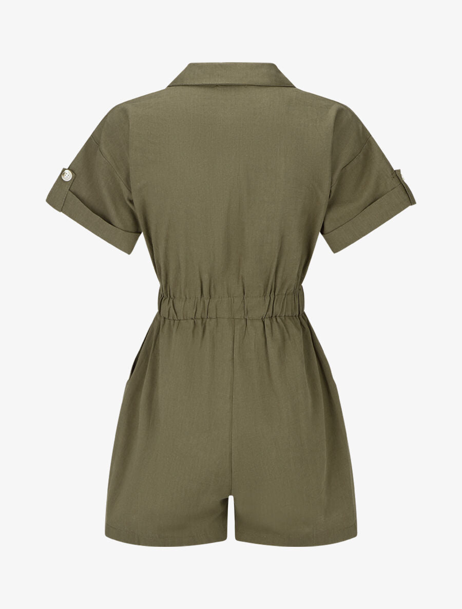 Combishort uni à taille élastiquée - Kaki - 2