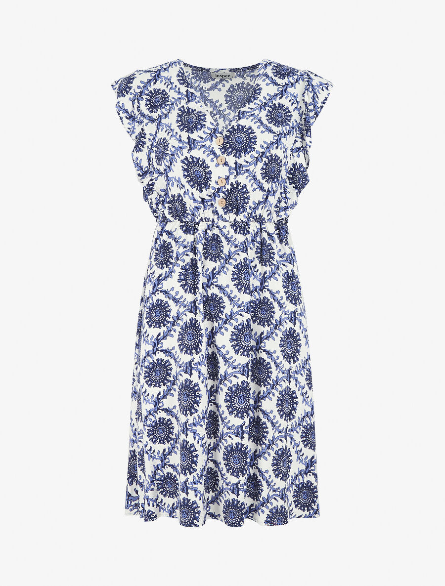 Robe mi-longue imprimé foulard à cordons de serrage - Bleu - 5