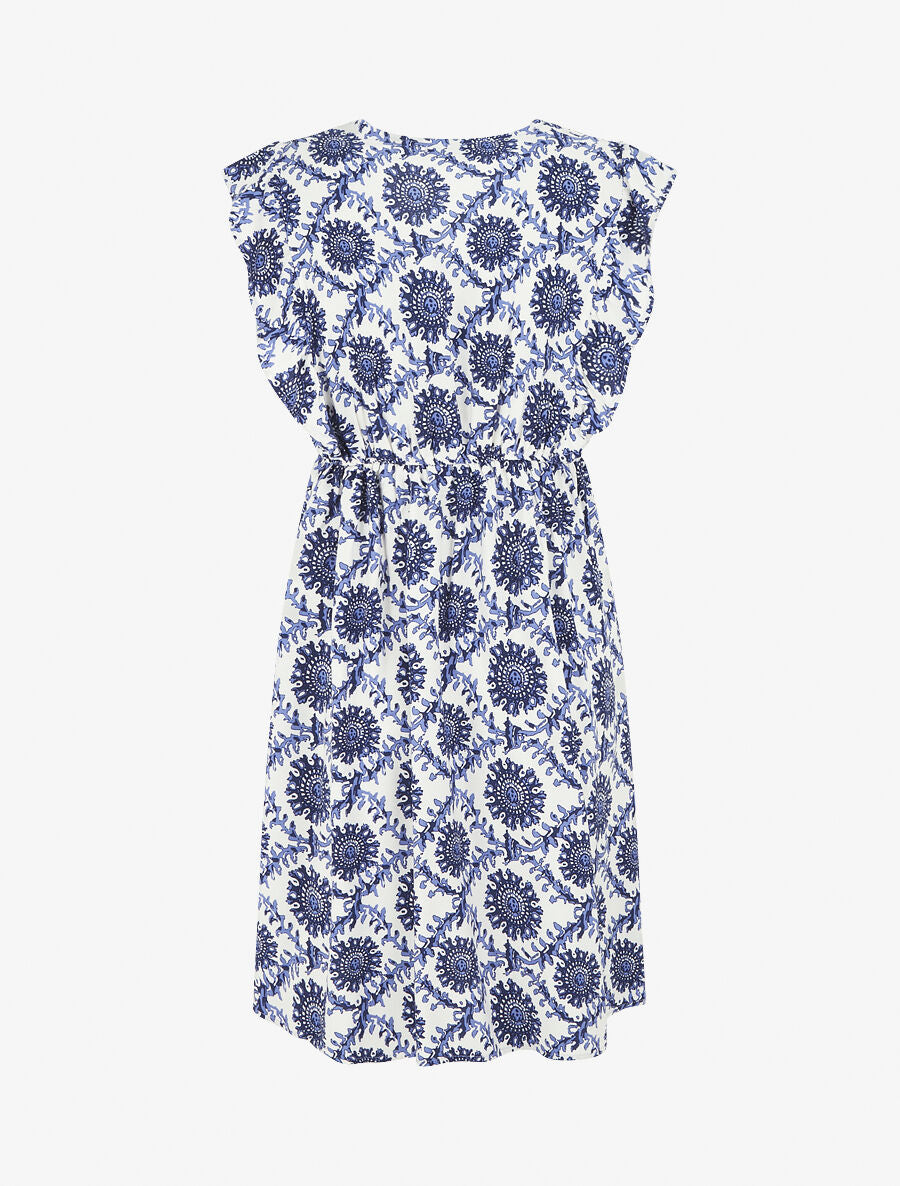 Robe mi-longue imprimé foulard à cordons de serrage - Bleu - 2