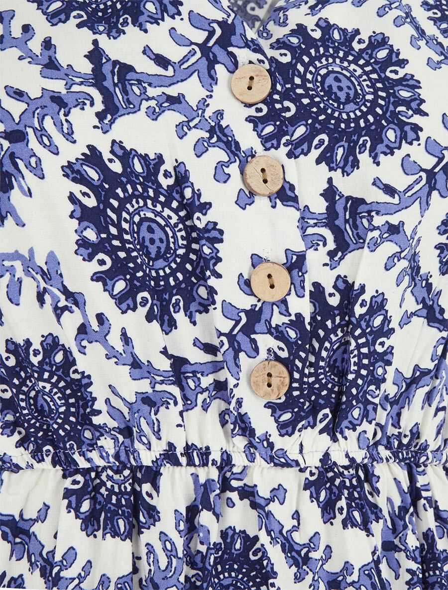 Robe mi-longue imprimé foulard à cordons de serrage - Bleu - 3