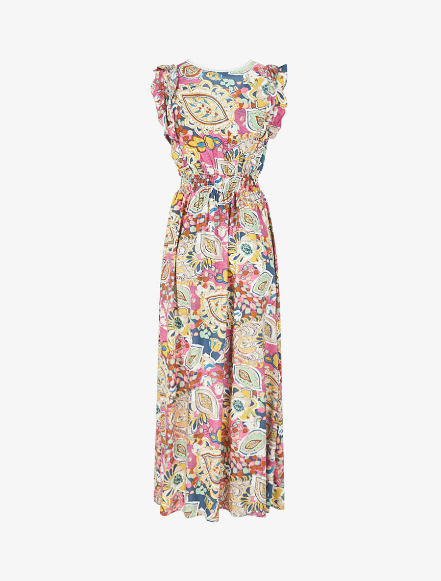 Robe longue élastiquée à mancherons - Rose - 2