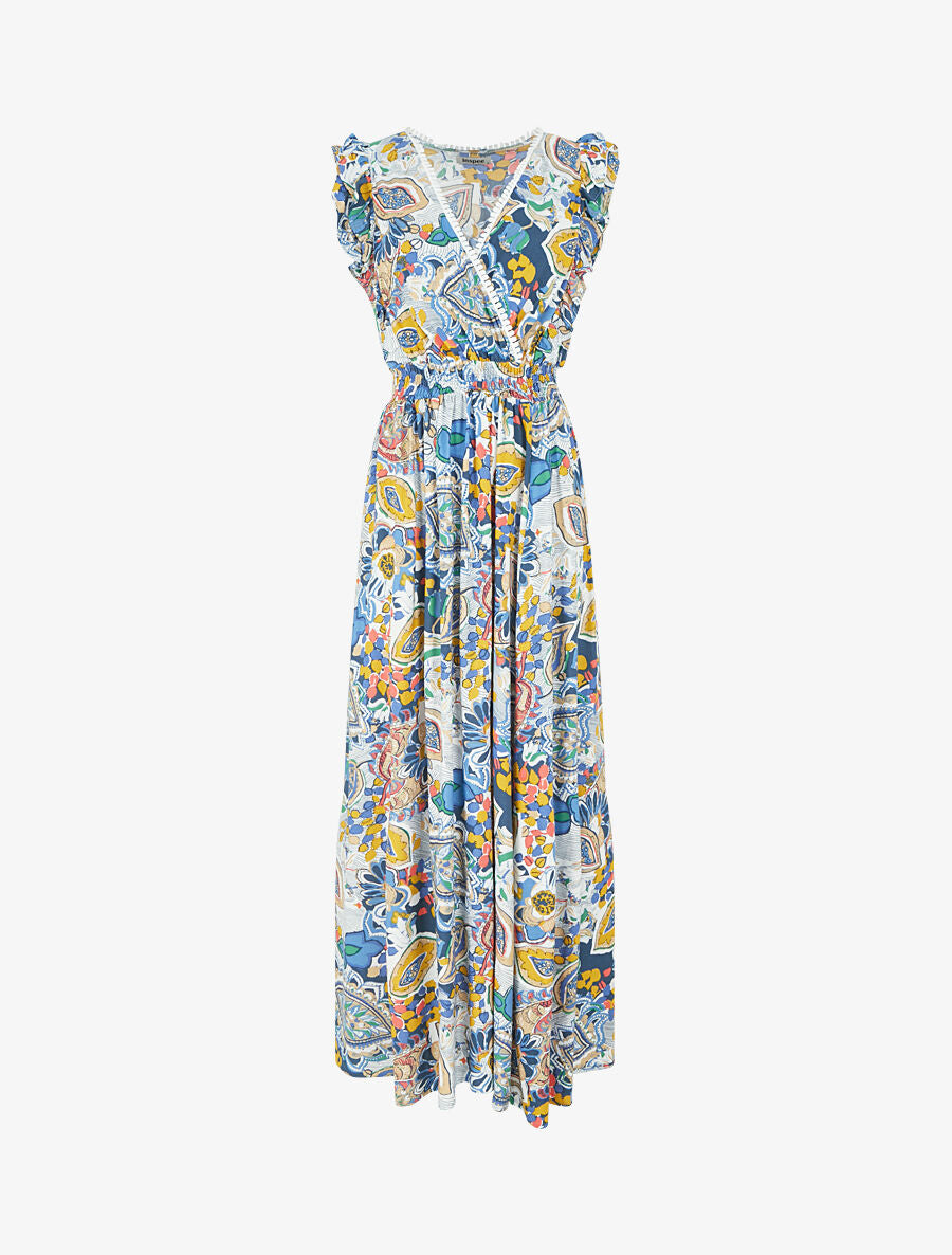 Robe longue élastiquée à mancherons - Bleu - 5