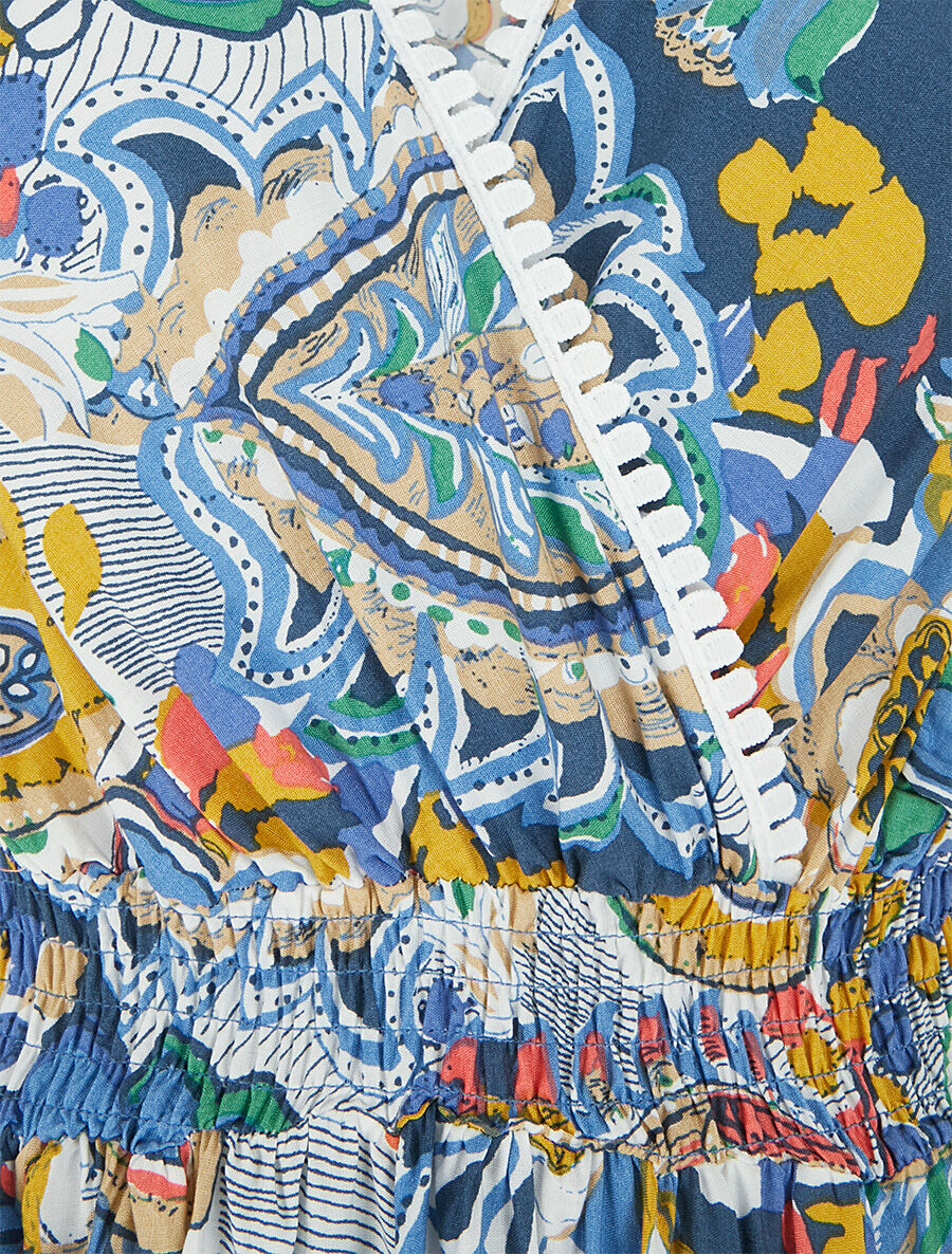 Robe longue élastiquée à mancherons - Bleu - 3