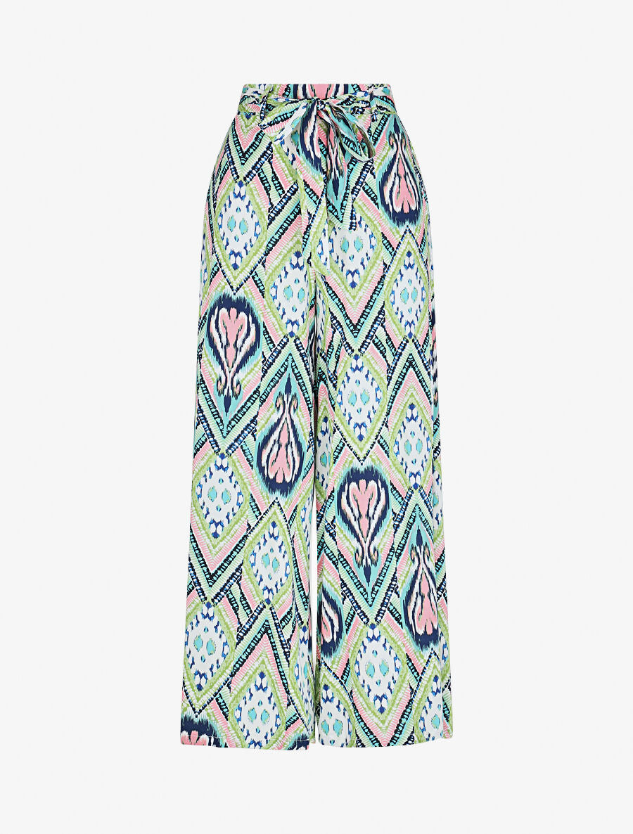 Pantalon fluide élastiqué imprimé psychédélique - Vert d&