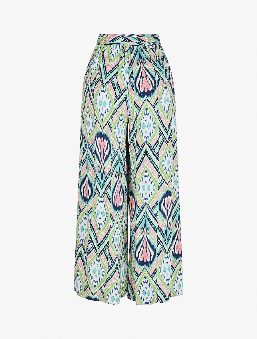 Pantalon fluide élastiqué imprimé psychédélique - Vert d&