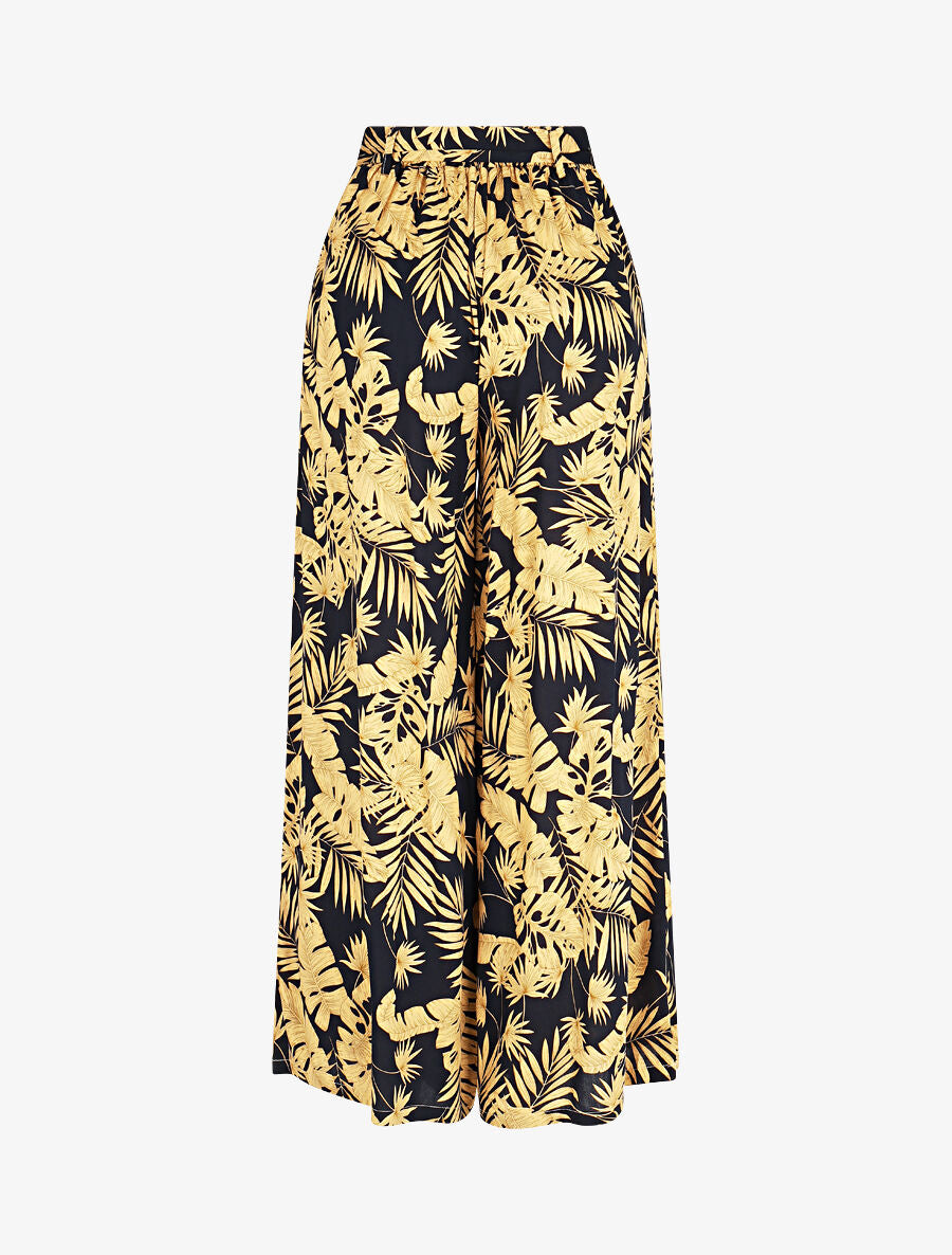 Pantalon fluide élastiqué imprimé feuillage - Marine - 2