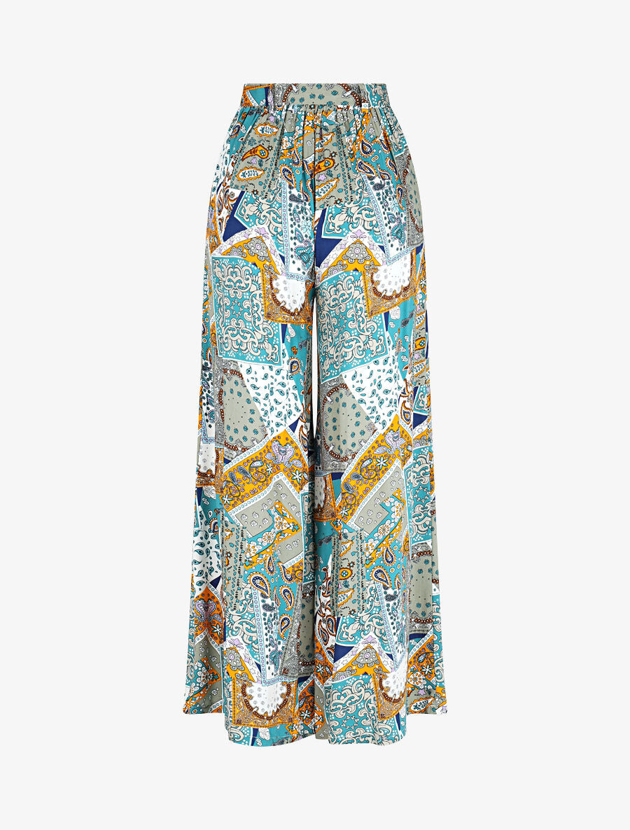 Pantalon fluide élastiqué imprimé abstrait - Kaki - 3