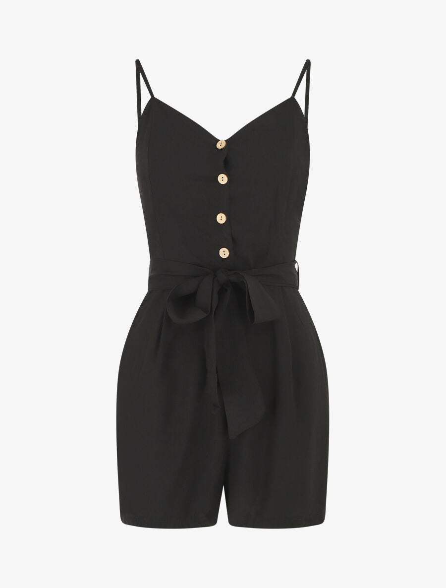 Combishort unie ceinturée - Noir - 1