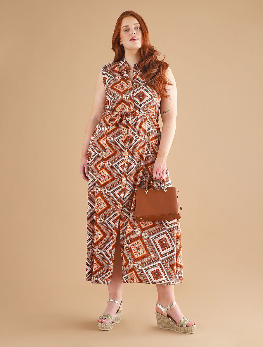 Robe longue sans manches imprimé fantaisie - Marron - 5