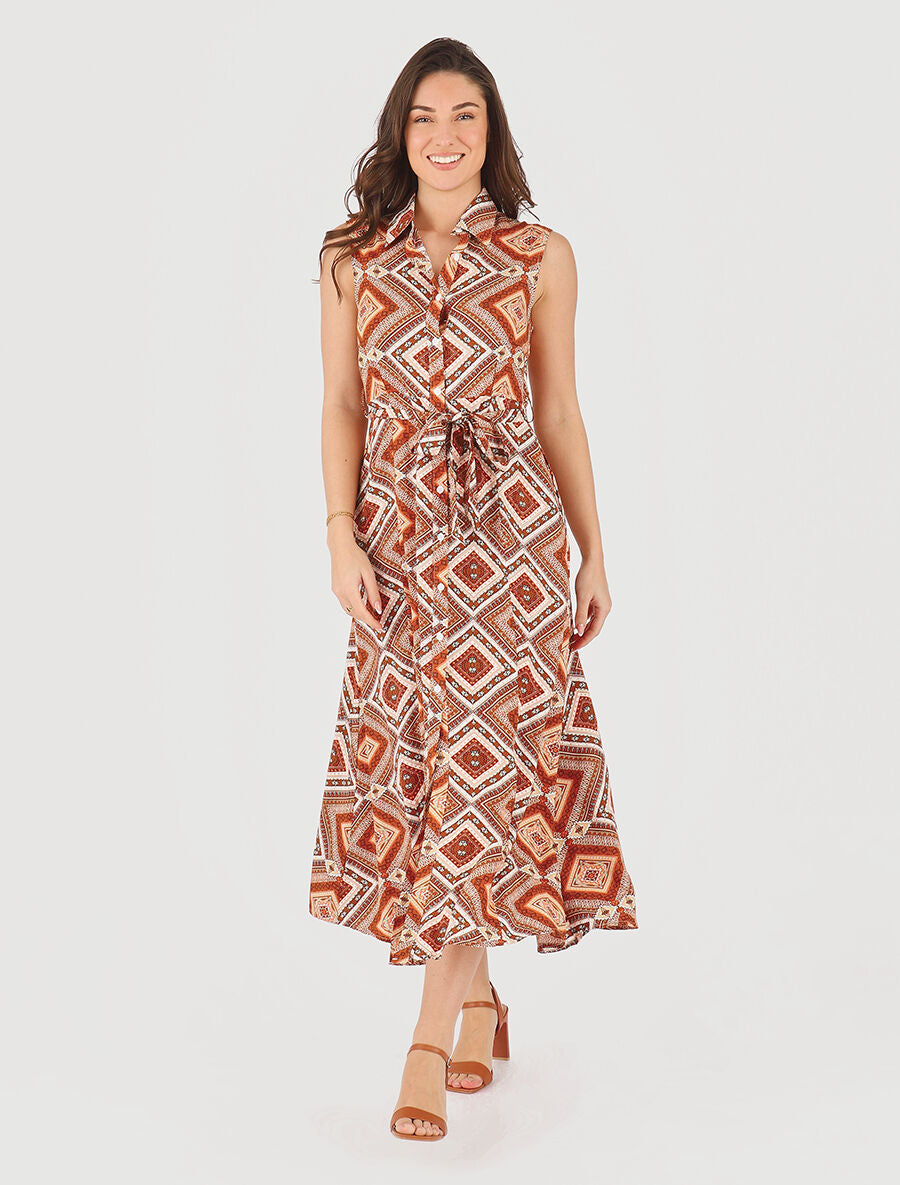 Robe longue sans manches imprimé fantaisie - Marron - 4