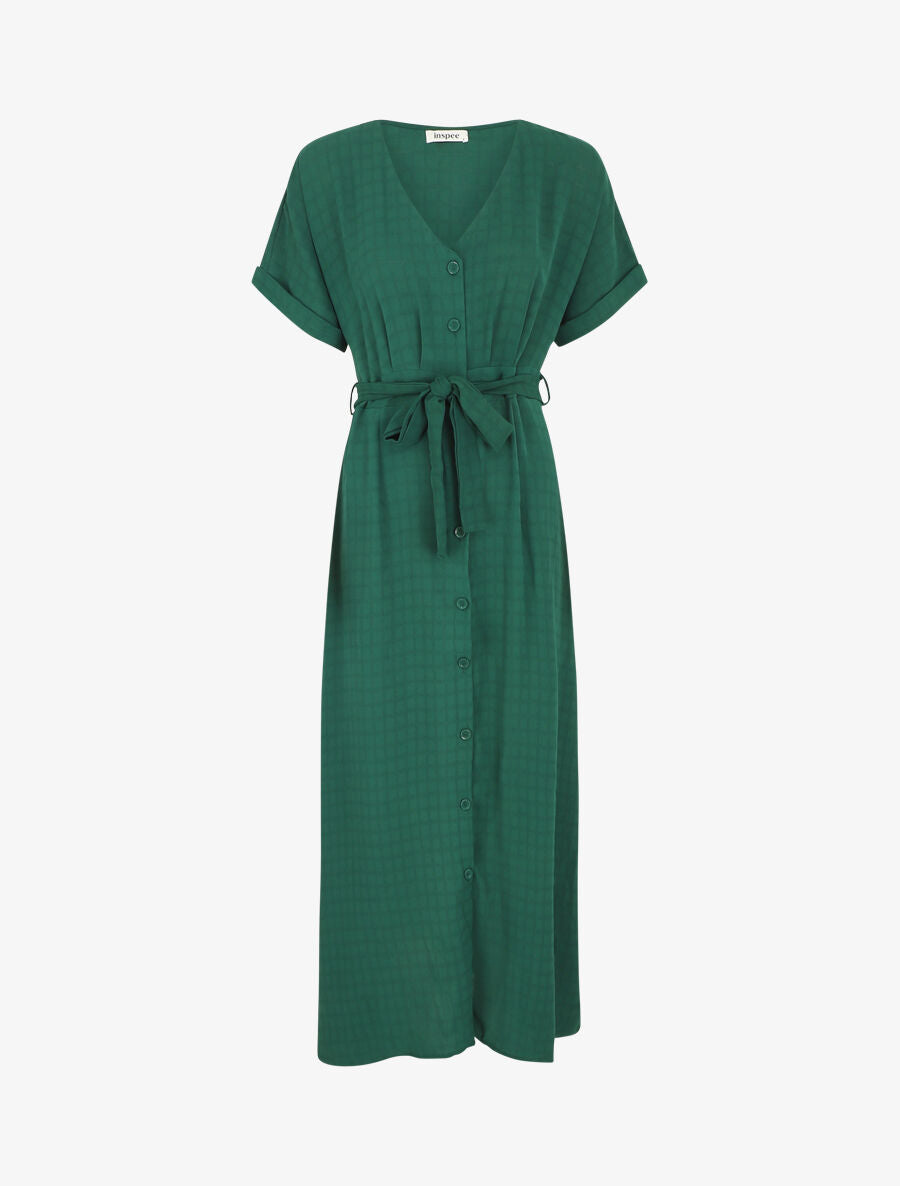 Robe longue évasée manches courtes - Vert - 1