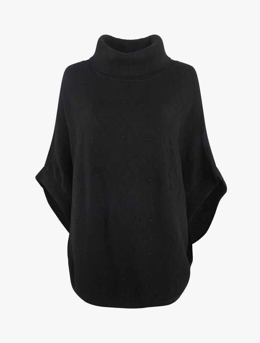 Poncho ample col roulé maille fantaisie - Noir - 4