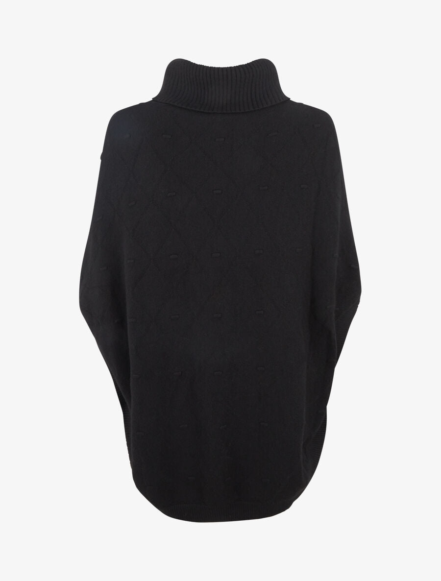 Poncho ample col roulé maille fantaisie - Noir - 2