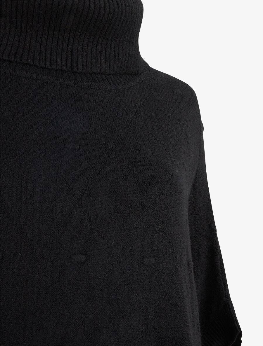 Poncho ample col roulé maille fantaisie - Noir - 3
