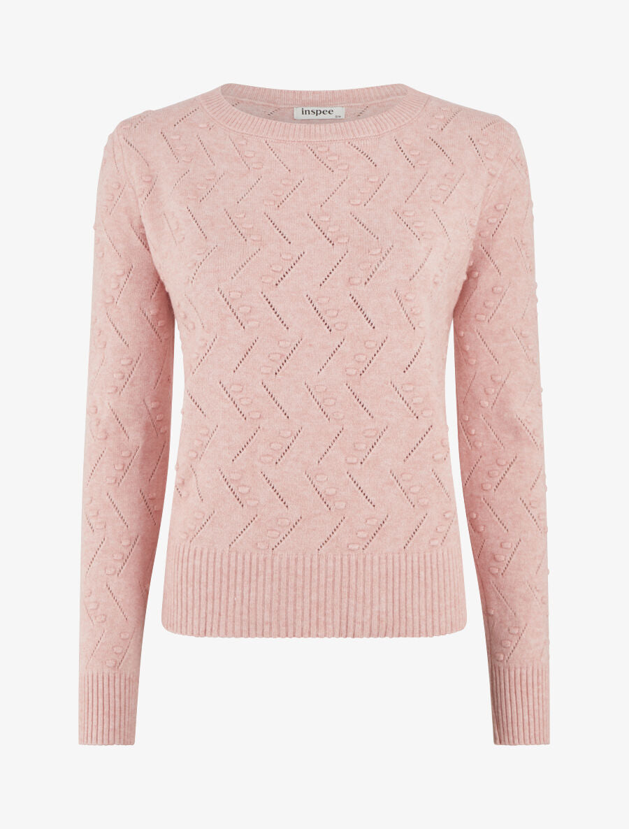 Pull droit col rond en maille fantaisie - Rose - 1