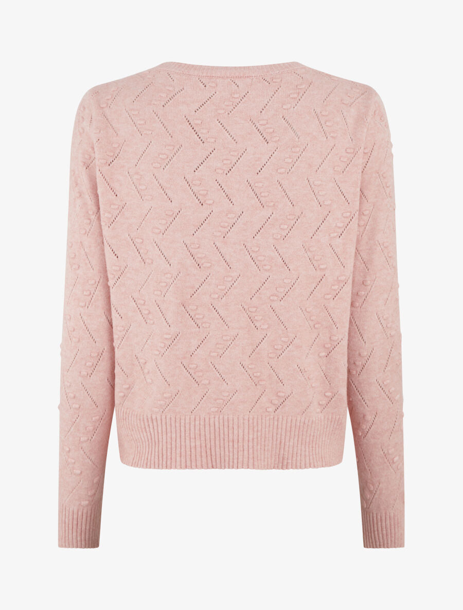 Pull droit col rond en maille fantaisie - Rose - 2