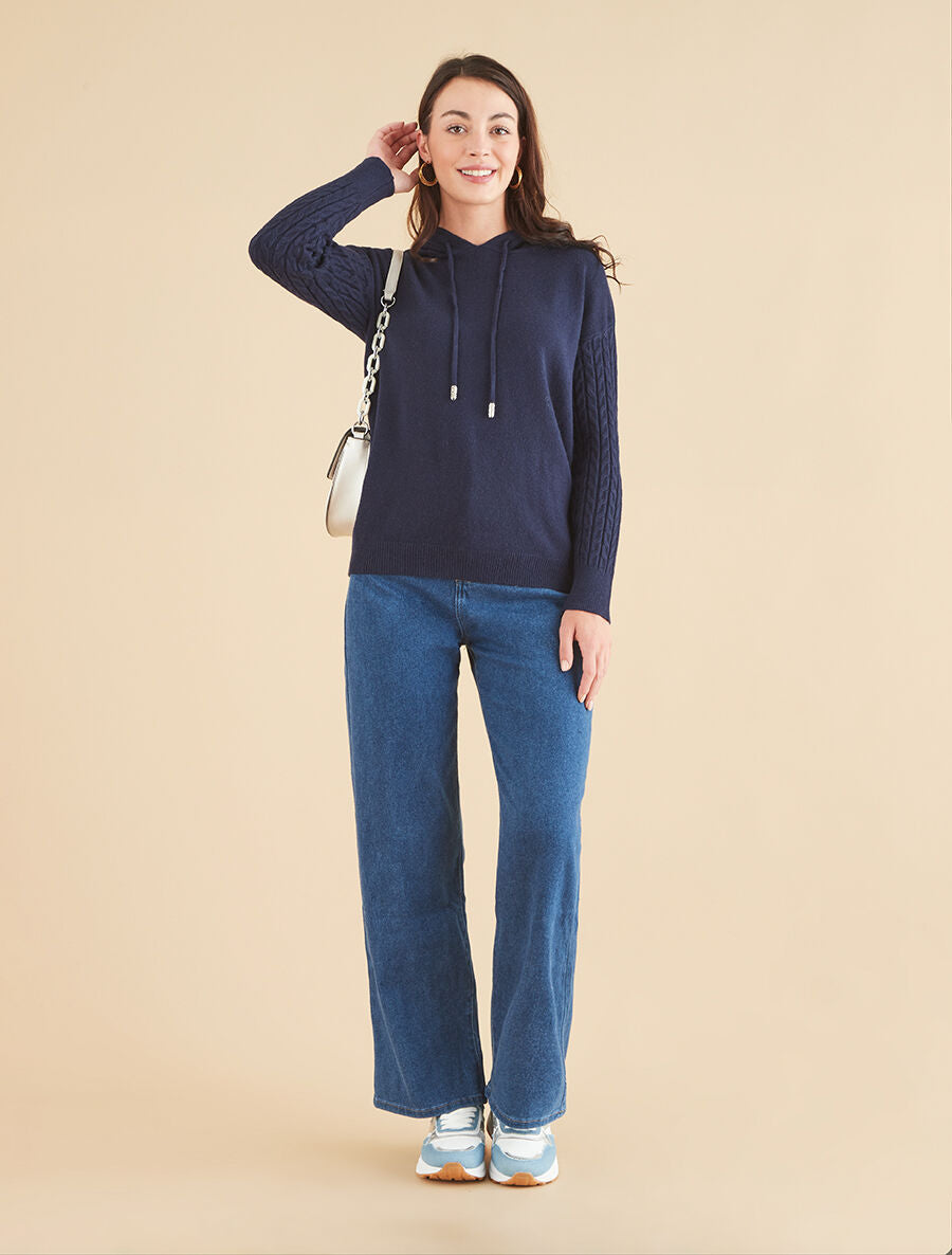 Pull à capuche coupe droite - Marine - 4