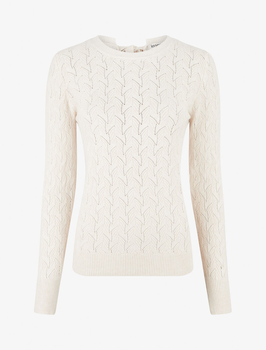 Pull droit en maille tressée et noeud au dos - Crème - 5