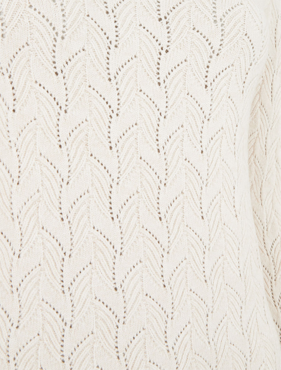 Pull droit en maille tressée et noeud au dos - Crème - 3