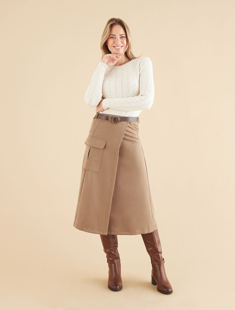 Pull droit en maille tressée et noeud au dos - Crème - 4