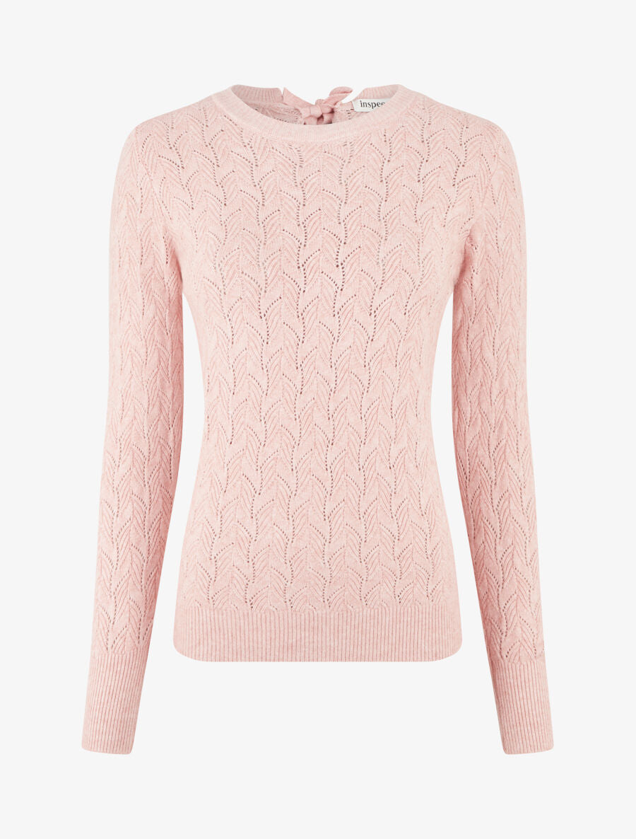 Pull droit en maille tressée et noeud au dos - Rose - 5