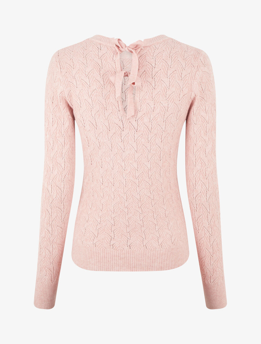 Pull droit en maille tressée et noeud au dos - Rose - 2