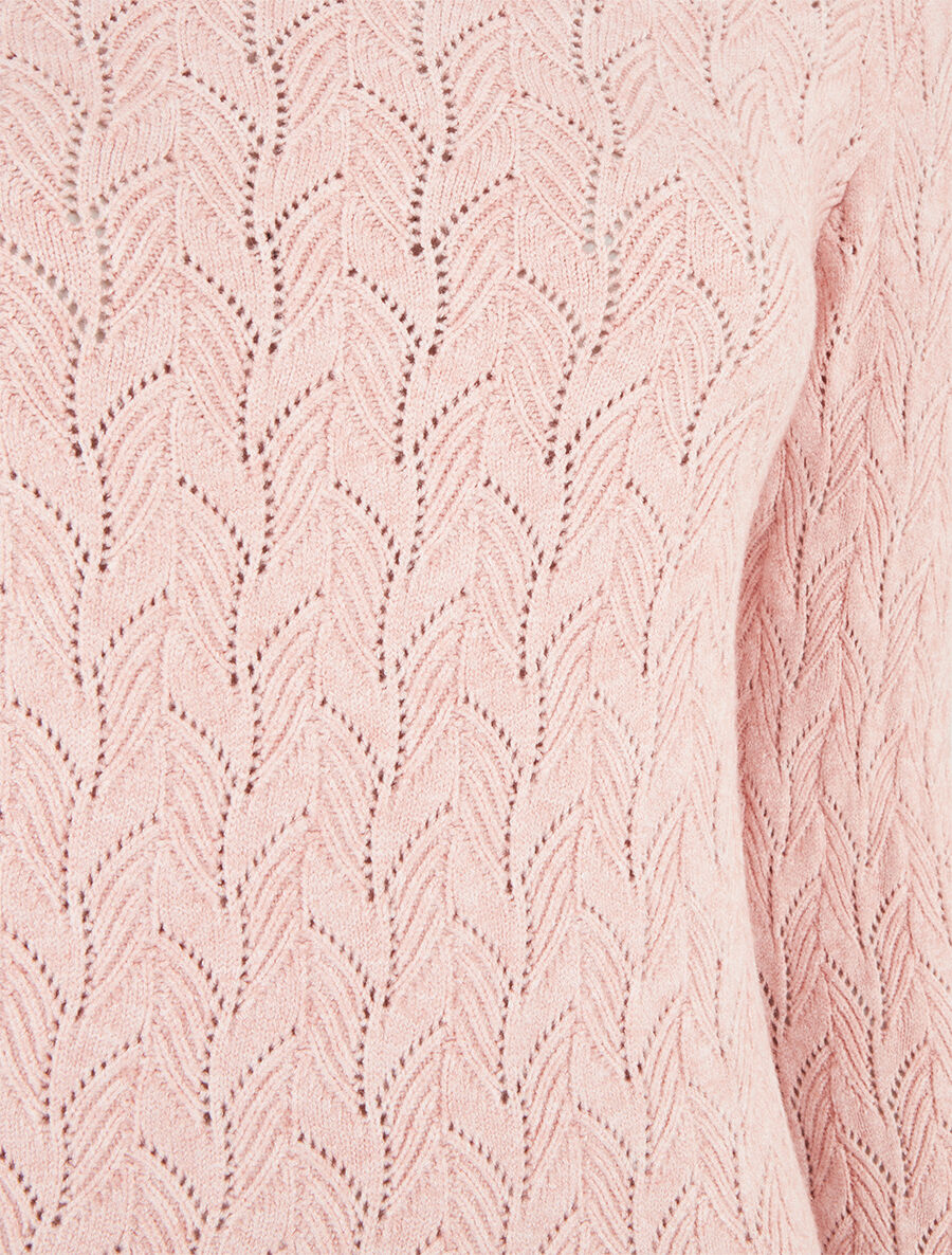 Pull droit en maille tressée et noeud au dos - Rose - 3