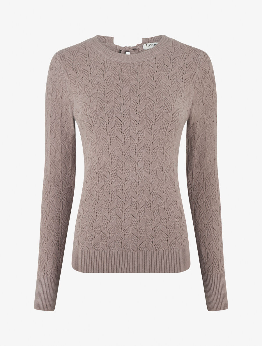 Pull droit en maille tressée et noeud au dos - Taupe - 1