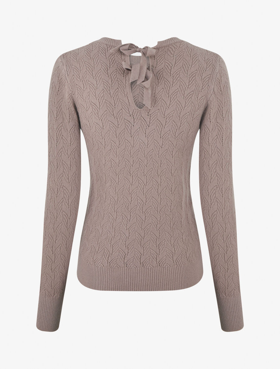 Pull droit en maille tressée et noeud au dos - Taupe - 2