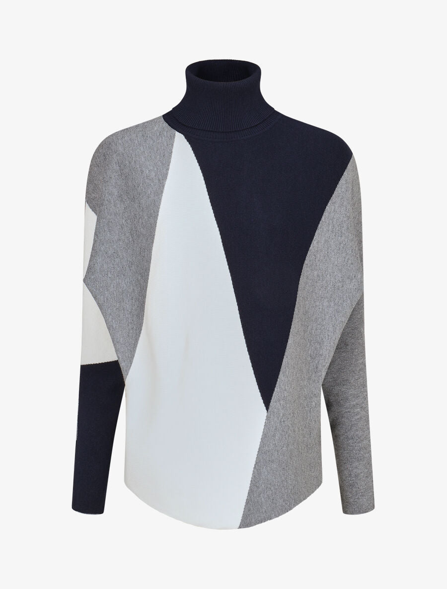 Pull color bloc à col coulé - Gris - 1