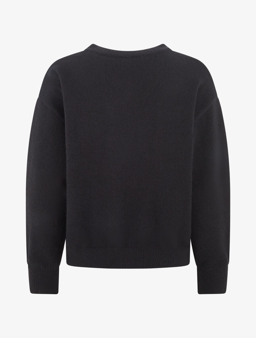Pull uni à broderie fleur - Noir - 2