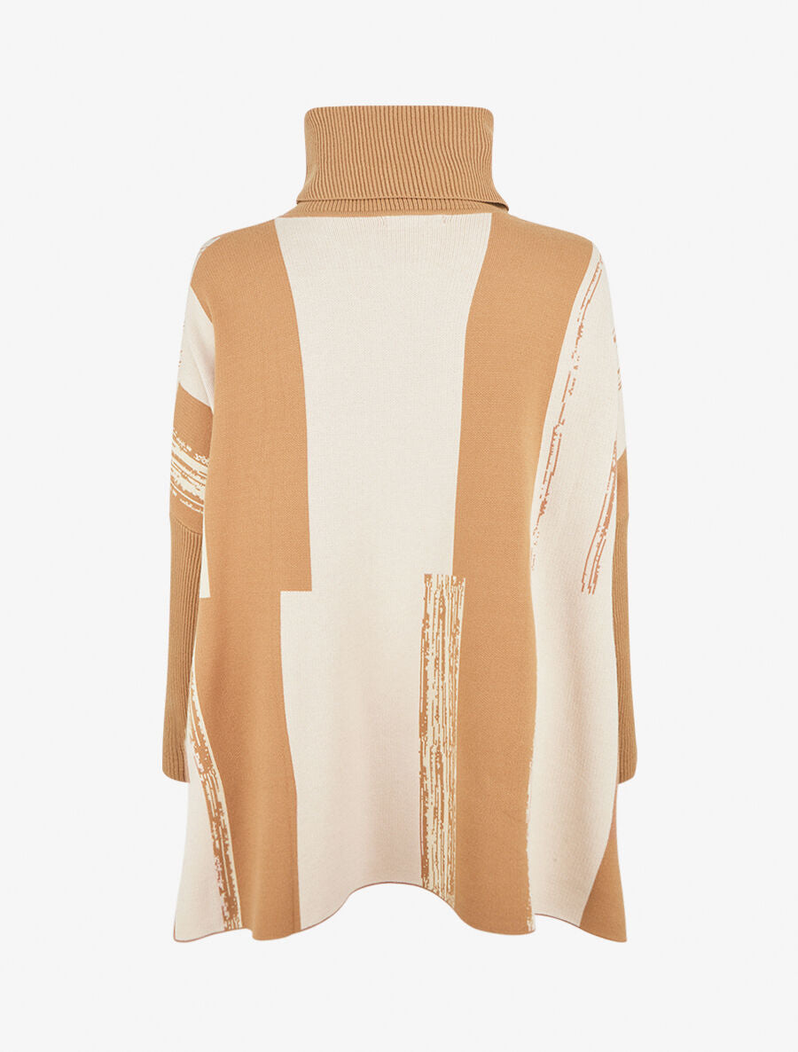 Pull ample à col roulé et imprimé graphique - Camel - 2