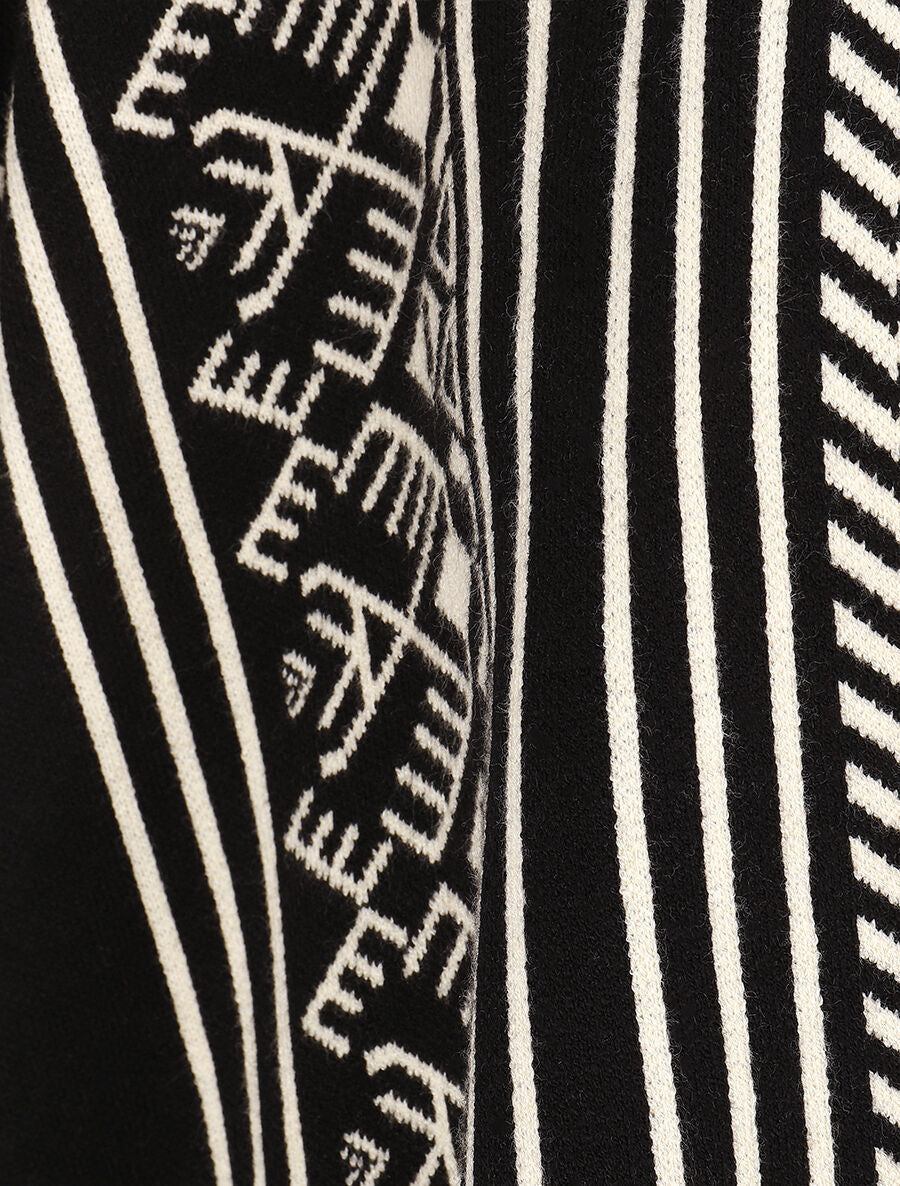 Poncho à imprimé graphique et franges - Noir - 3