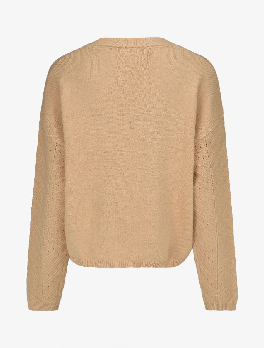 Pull droit uni en maille fantaisie - Taupe - 2