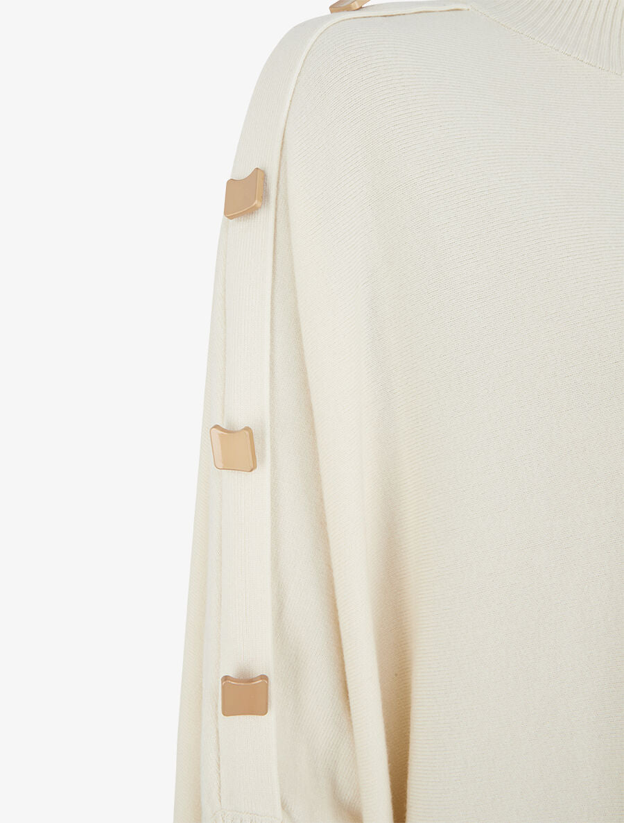 Pull ample uni manches boutonnées - Écru - 3