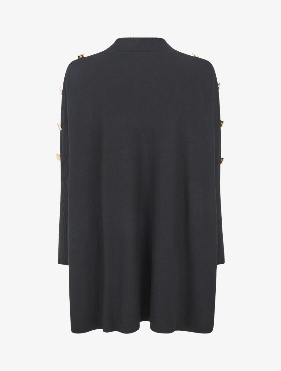 Pull ample uni manches boutonnées - Noir - 2