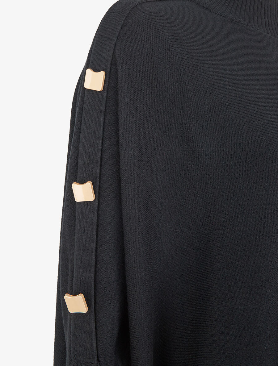 Pull ample uni manches boutonnées - Noir - 3