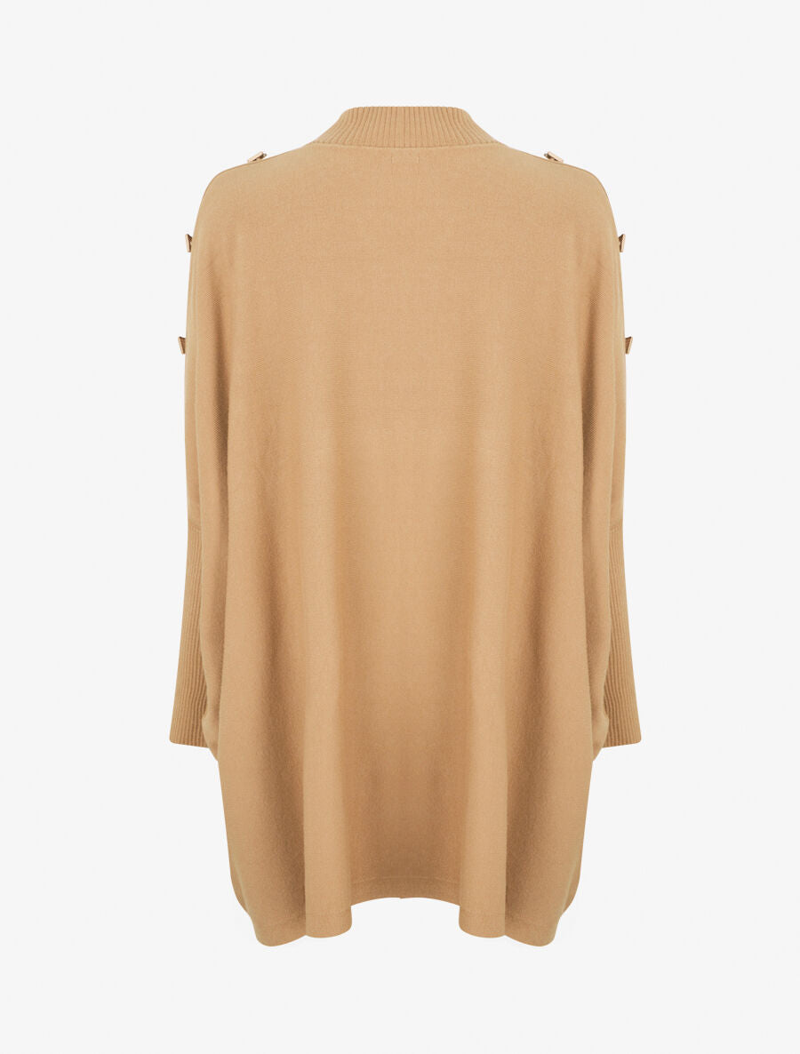Pull ample uni manches boutonnées - Camel - 2