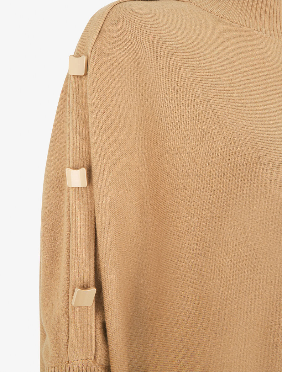Pull ample uni manches boutonnées - Camel - 3