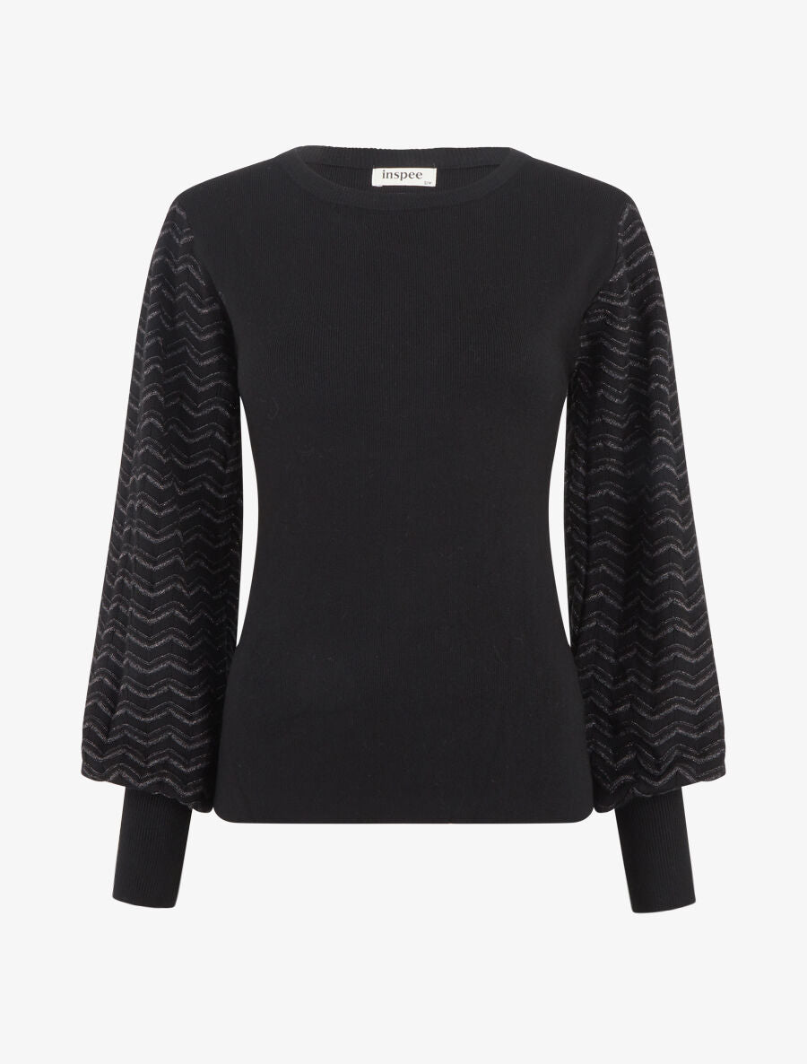 Pull à manches longues à motif zigzag irisé - Noir - 1